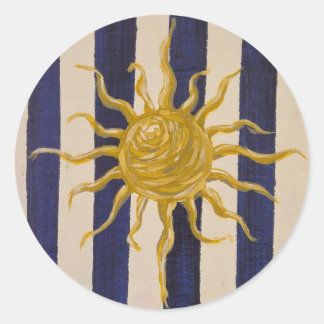 Hand-Drawn Sun Sticker with Classic Stripes ラウンドシール
