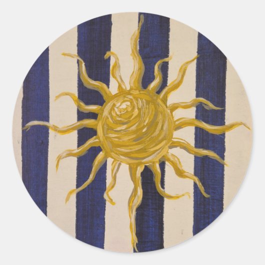 Hand-Drawn Sun Sticker with Classic Stripes ラウンドシール (正面)