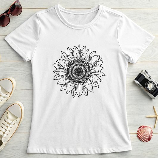 Hand-Drawn Sunflower; Elegant Floral Summer Tシャツ