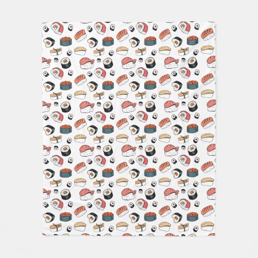 Hand-Drawn Sushi Mix フリースブランケット (正面)