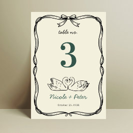 Hand Drawn Swan Handwriting Wedding Table Number テーブルナンバー