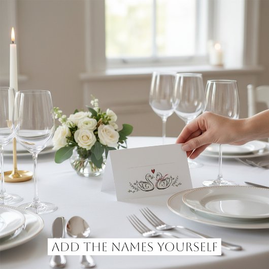 Hand-Drawn Swans Heart Rustic Marriage Place Cards プレイスカード