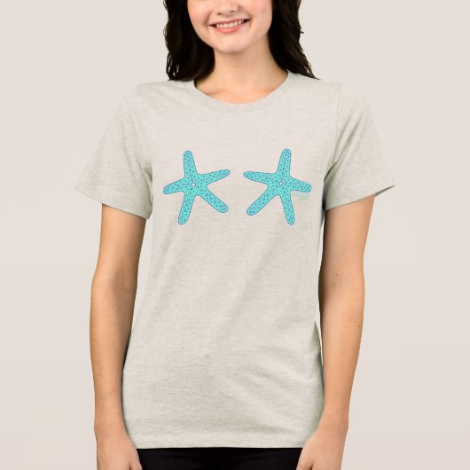 Hand-drawn Teal Starfish  トライブレンドＴシャツ (正面)