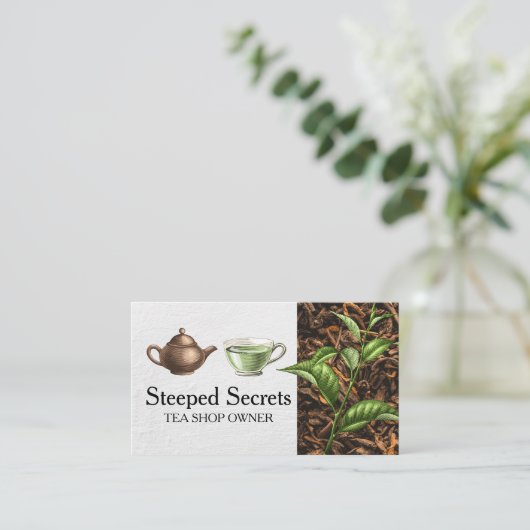 Hand Drawn Teapot and Cup | Tea Leaves 名刺 (スタンド正面)