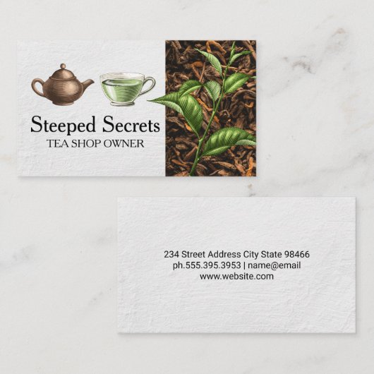 Hand Drawn Teapot and Cup | Tea Leaves 名刺 (正面/裏面)