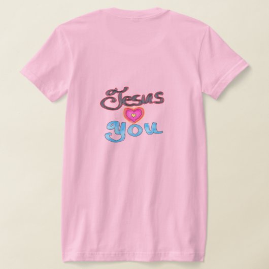 Hand Drawn Text ‘Jesus Loves You’ Ladies  Tシャツ (レイダウン裏面)