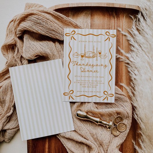 Hand Drawn Thanksgiving Dinner Invitation 招待状