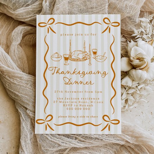 Hand Drawn Thanksgiving Dinner Invitation 招待状