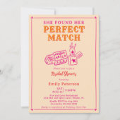 Hand Drawn The Perfect Match Pink Bridal Shower 招待状 (正面)
