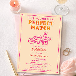 Hand Drawn The Perfect Match Pink Bridal Shower 招待状