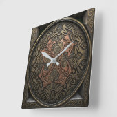 Hand-Drawn to 3D Digital: Intricate Bronze Mandala スクエア壁時計 (傾斜)