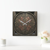 Hand-Drawn to 3D Digital: Intricate Bronze Mandala スクエア壁時計 (ホーム)
