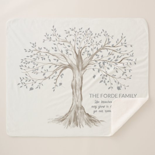 Hand Drawn Tree Personalized Family Quote Ivory シェルパブランケット (正面(横))