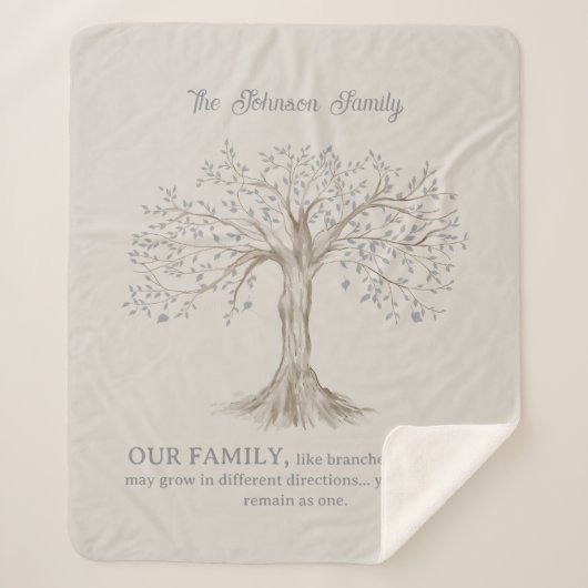 Hand Drawn Tree Personalized Name Quote Gray Beige シェルパブランケット (正面)