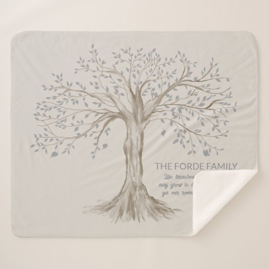 Hand Drawn Tree Personalized Quote Gray Beige シェルパブランケット (正面(横))