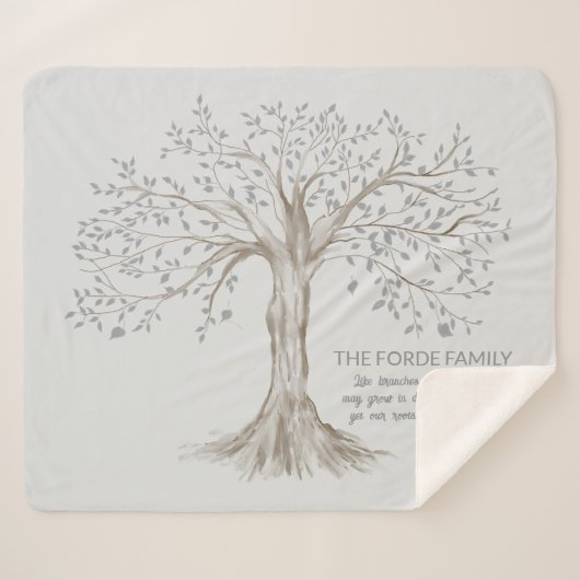 Hand Drawn Tree Personalized Quote Light Gray シェルパブランケット (正面(横))