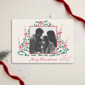 Hand Drawn Tree with Candles Holiday Photo Card シーズンカード