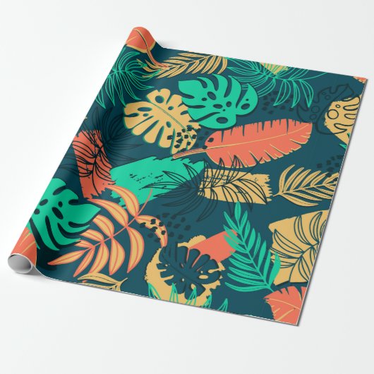 Hand drawn tropic flat pattern. Palm leaves backgr ラッピングペーパー (アンロールド)