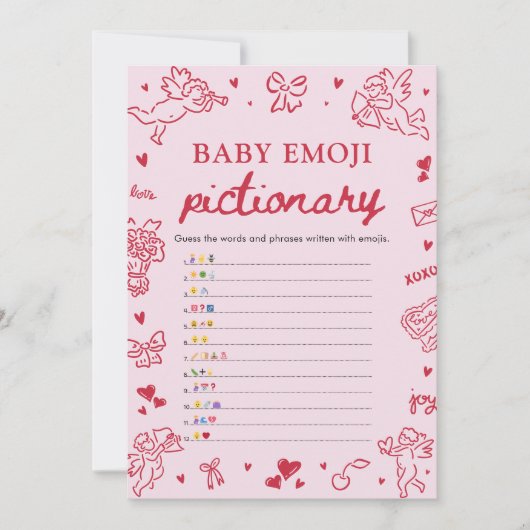 Hand Drawn Valentine Baby Emoji Pictionary Game 招待状 (正面)