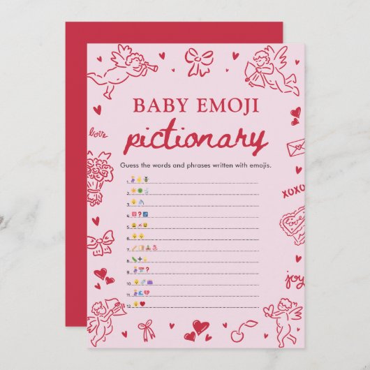 Hand Drawn Valentine Baby Emoji Pictionary Game 招待状 (正面/裏面)