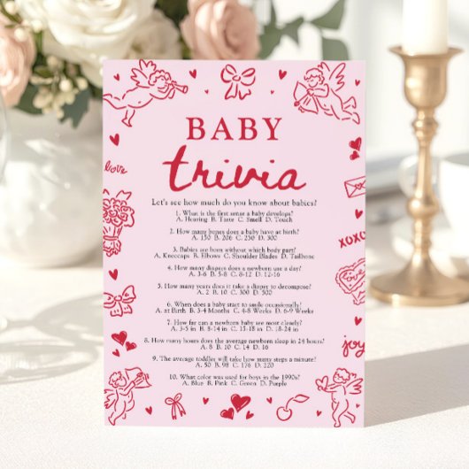 Hand Drawn Valentine Baby Shower Baby Trivia Game 招待状