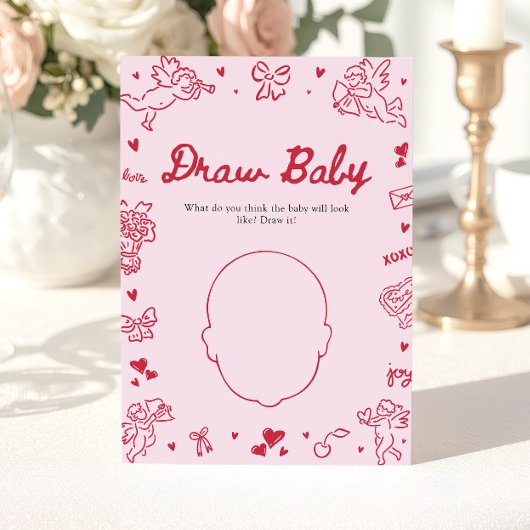 Hand Drawn Valentine Baby Shower Draw Baby Game 招待状