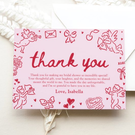Hand Drawn Valentine Bridal Shower Thank You Card 招待状
