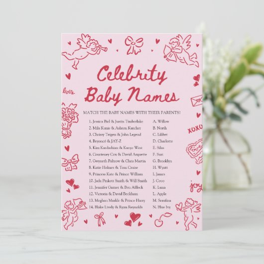 Hand Drawn Valentine Celebrity Baby Name Game 招待状 (スタンド正面)