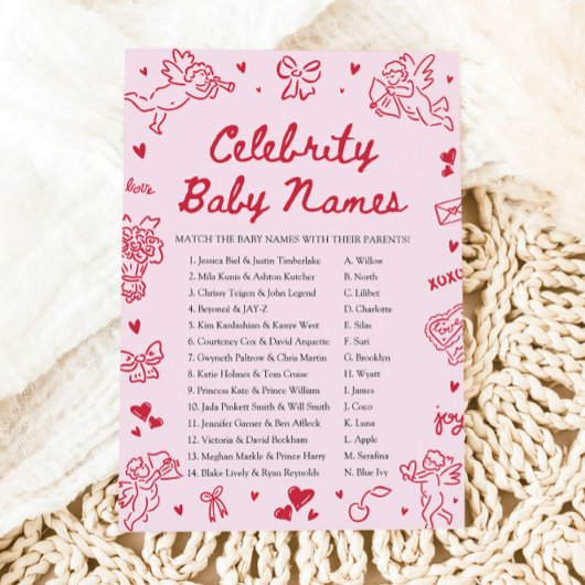 Hand Drawn Valentine Celebrity Baby Name Game 招待状