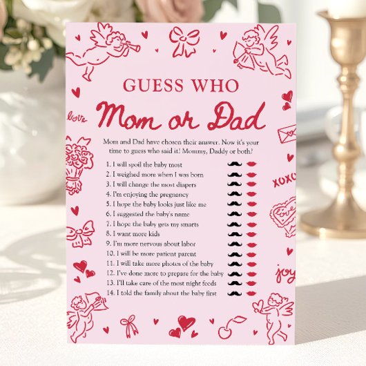 Hand Drawn Valentine Guess Who Mom or Dad Game 招待状