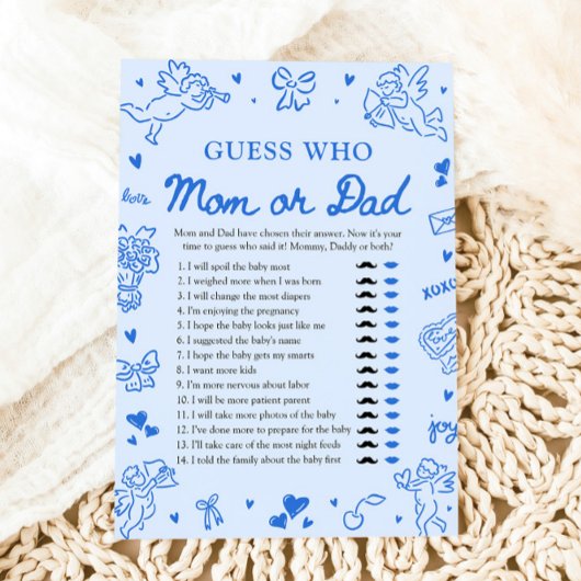 Hand Drawn Valentine Guess Who Mom or Dad Game 招待状