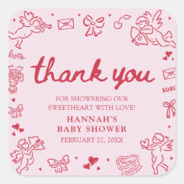 Hand Drawn Valentine Little Sweetheart Baby Shower スクエアシール