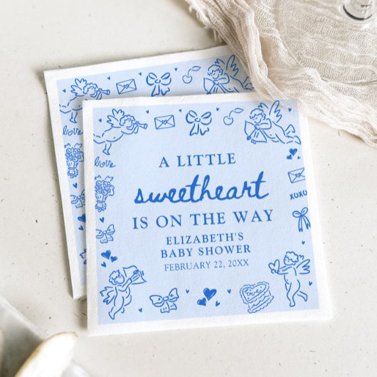 Hand Drawn Valentine Little Sweetheart Baby Shower スタンダードカクテルナプキン