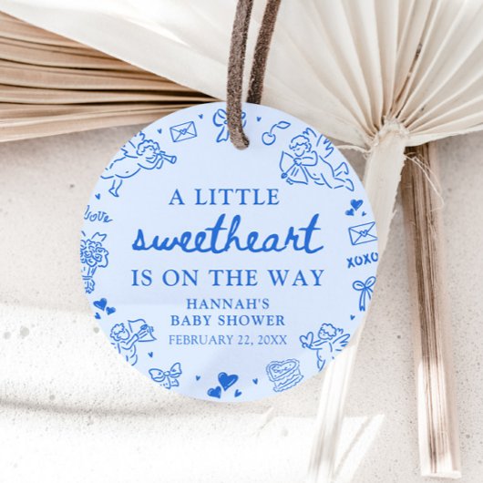 Hand Drawn Valentine Little Sweetheart Baby Shower フェイバータグ