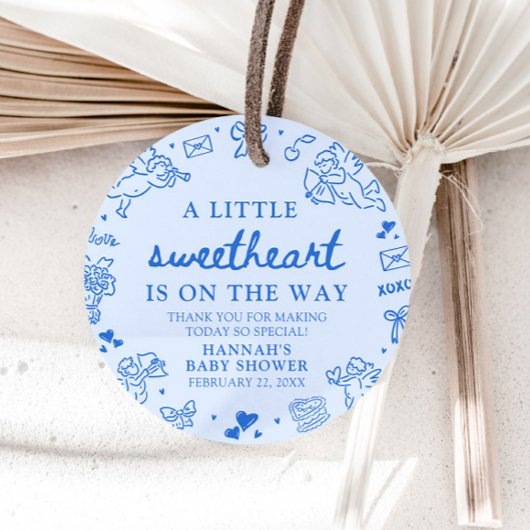 Hand Drawn Valentine Little Sweetheart Baby Shower フェイバータグ