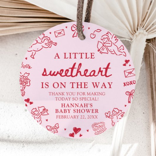 Hand Drawn Valentine Little Sweetheart Baby Shower フェイバータグ