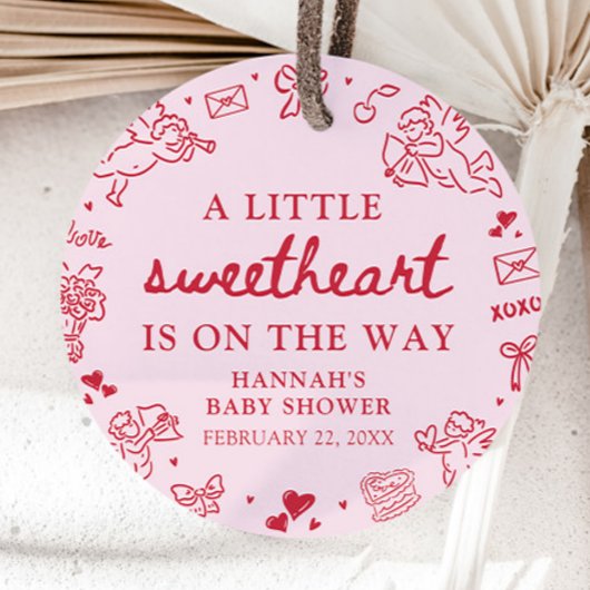 Hand Drawn Valentine Little Sweetheart Baby Shower フェイバータグ