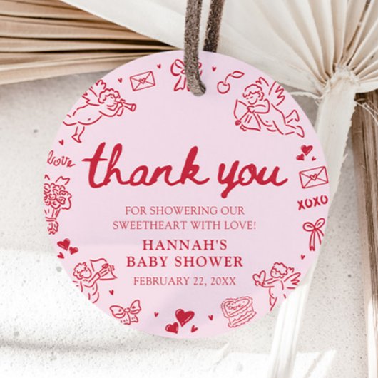 Hand Drawn Valentine Little Sweetheart Baby Shower フェイバータグ
