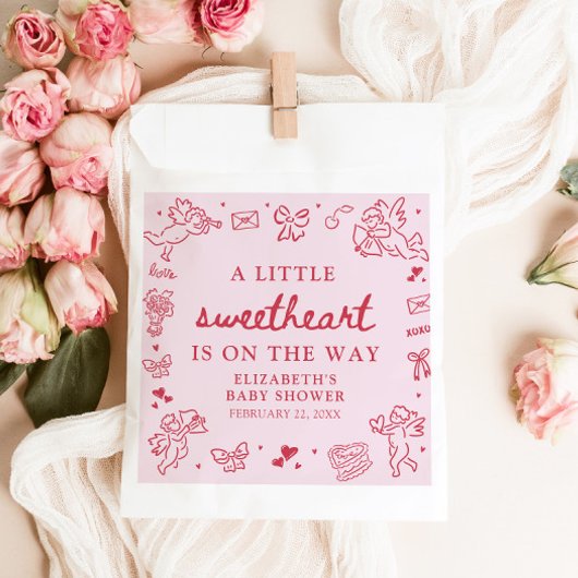 Hand Drawn Valentine Little Sweetheart Baby Shower フェイバーバッグ