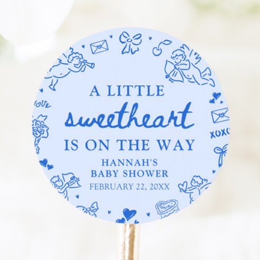 Hand Drawn Valentine Little Sweetheart Baby Shower ラウンドシール