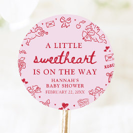 Hand Drawn Valentine Little Sweetheart Baby Shower ラウンドシール