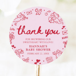 Hand Drawn Valentine Little Sweetheart Baby Shower ラウンドシール