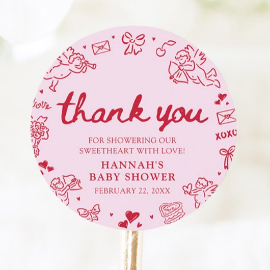 Hand Drawn Valentine Little Sweetheart Baby Shower ラウンドシール