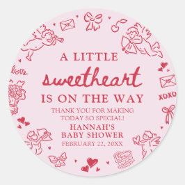 Hand Drawn Valentine Little Sweetheart Baby Shower ラウンドシール