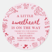 Hand Drawn Valentine Little Sweetheart Baby Shower ラウンドシール (正面)