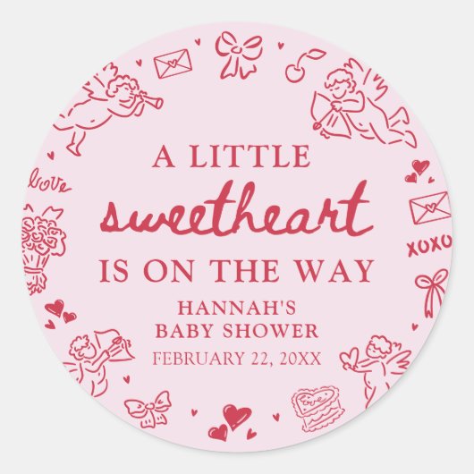 Hand Drawn Valentine Little Sweetheart Baby Shower ラウンドシール (正面)