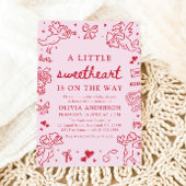 Hand Drawn Valentine Little Sweetheart Baby Shower 招待状