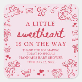 Hand Drawn Valentine Little Sweetheat Baby Shower スクエアシール