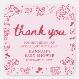 Hand Drawn Valentine Little Sweetheat Baby Shower スクエアシール