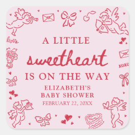 Hand Drawn Valentine Little Sweetheat Baby Shower スクエアシール